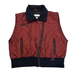 Nils Ski Vest Womens Size 12 Cherry Red Quilted Nylon Apres Vintage Full Zip
